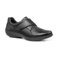 Hotter Shoe SUGAR Leather Touch Fastening Shoe Extra Wide Fitting BLACK