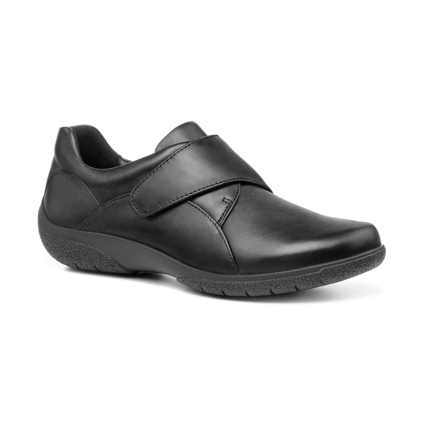Hotter Shoe SUGAR Leather Touch Fastening Shoe Extra Wide Fitting BLACK