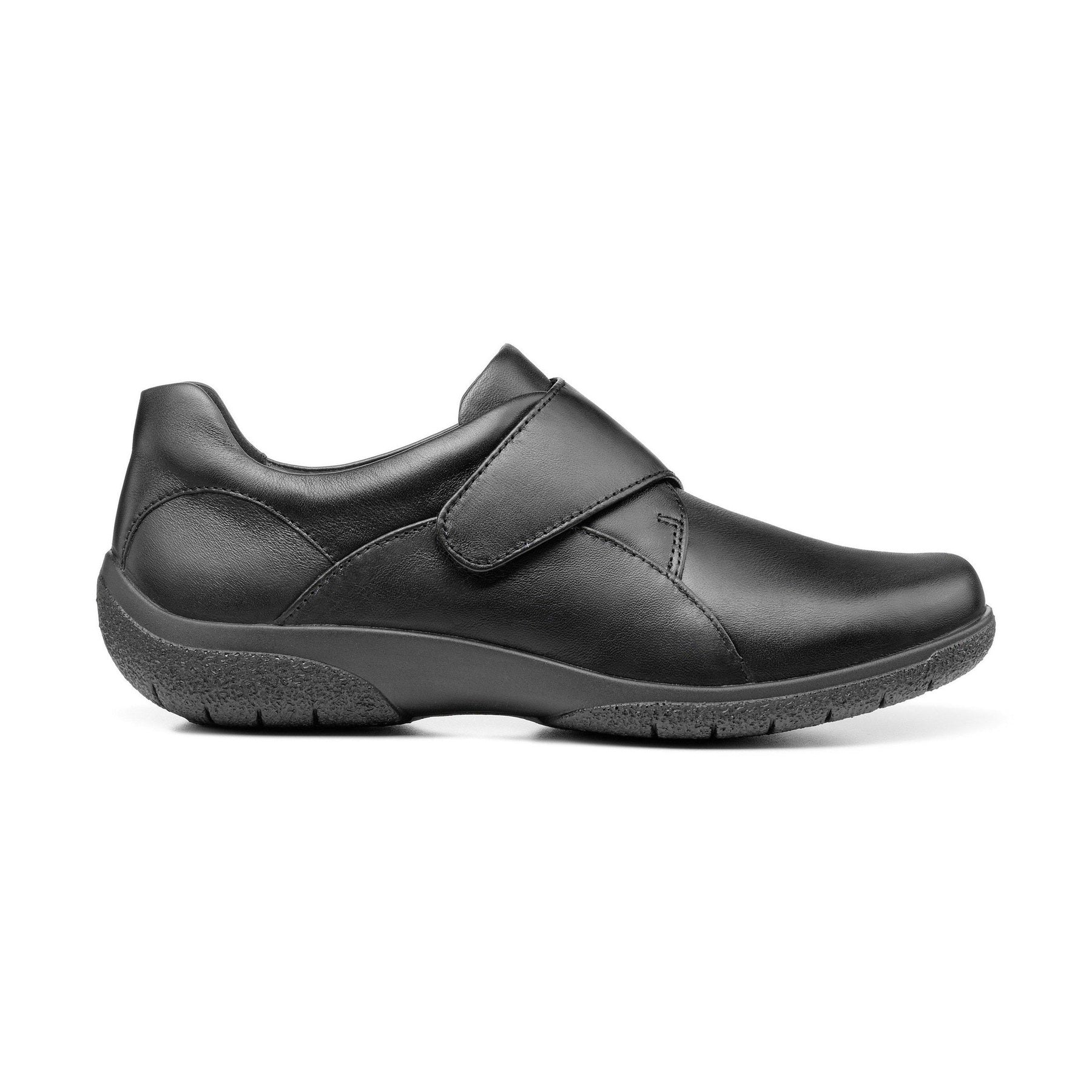 Hotter Shoe SUGAR Leather Touch Fastening Shoe Extra Wide Fitting BLACK