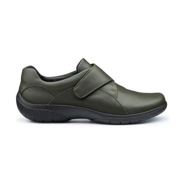 Hotter Shoe SUGAR Leather Touch Fastening Shoe Extra Wide Fitting FOREST Green