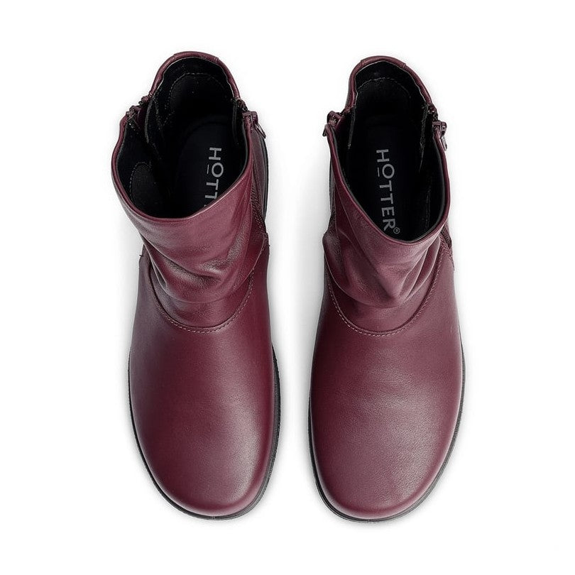 Hotter Whisper Dark Cherry wide Fitting Twin Zip Ankle Boot