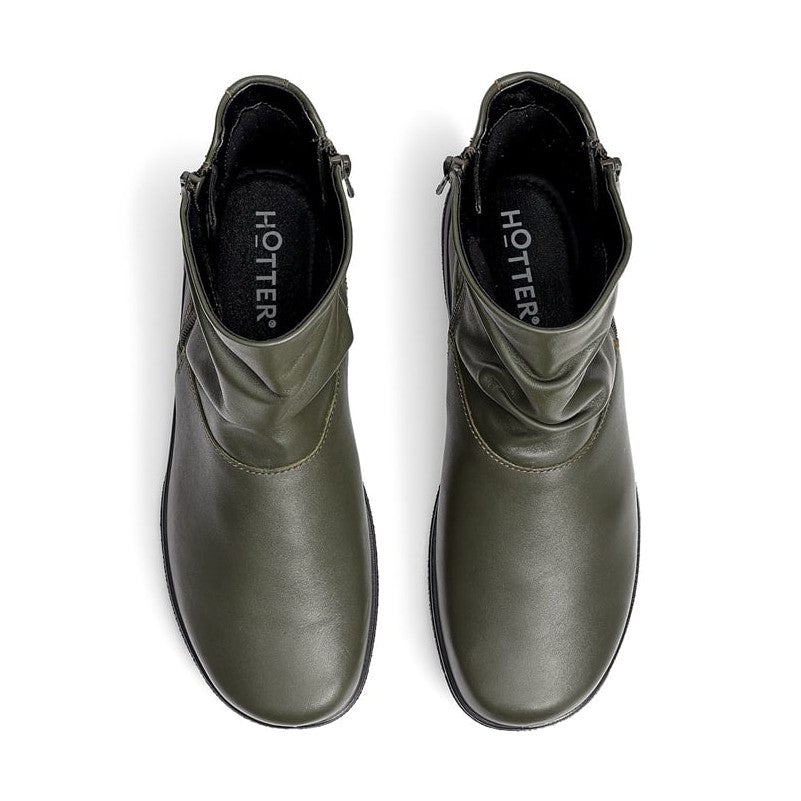 Hotter Whisper Forest Green Wide Fitting Twin Zip Ankle Boot