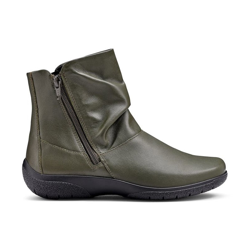 Hotter Whisper Forest Green Wide Fitting Twin Zip Ankle Boot