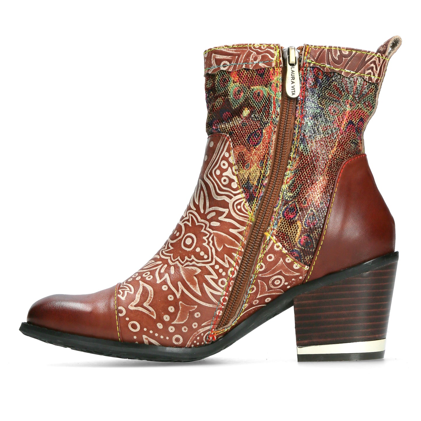 Laura Vita Igcreo 02 CAFE Leather Cuban Heel Ankle Boot