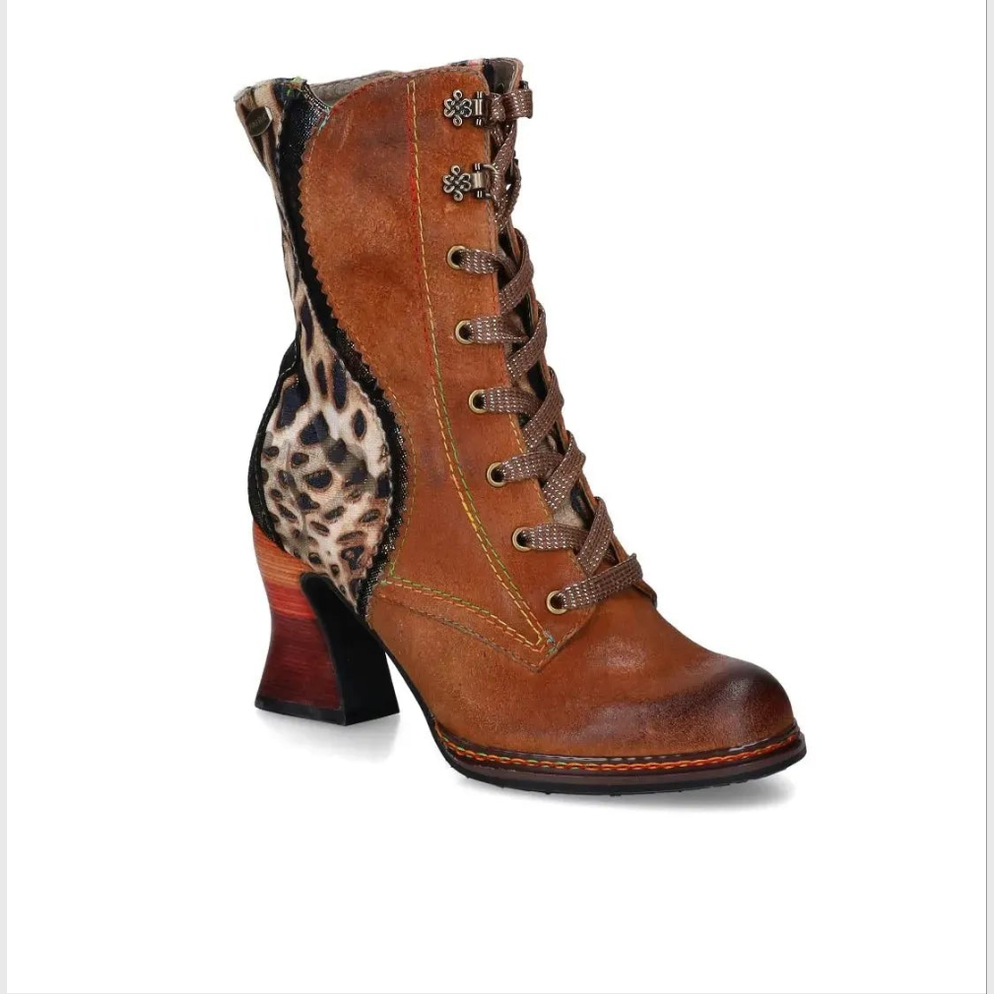 Laura Vita Eleao 42  Stunning CAMEL Leather Lace Boot With Zip ELEAO 42