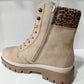 Rieker Z9430 OFF WHITE Chunky Sole Boot With Animal Print Cuff