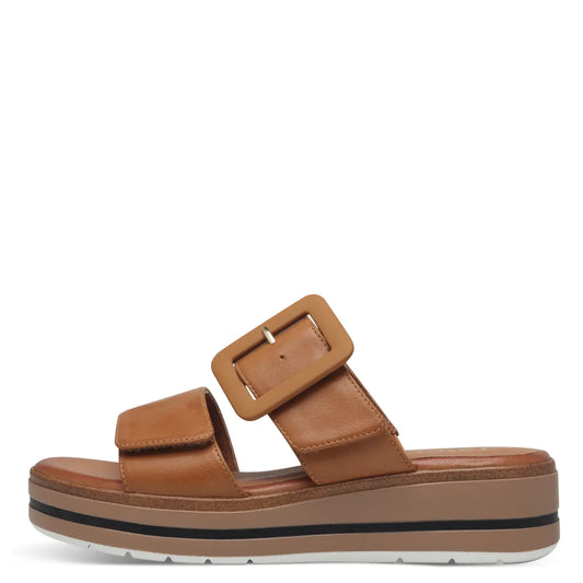Jana 27271-42 TAN Touch Fastening Adjustable Wedge Mule Sandal