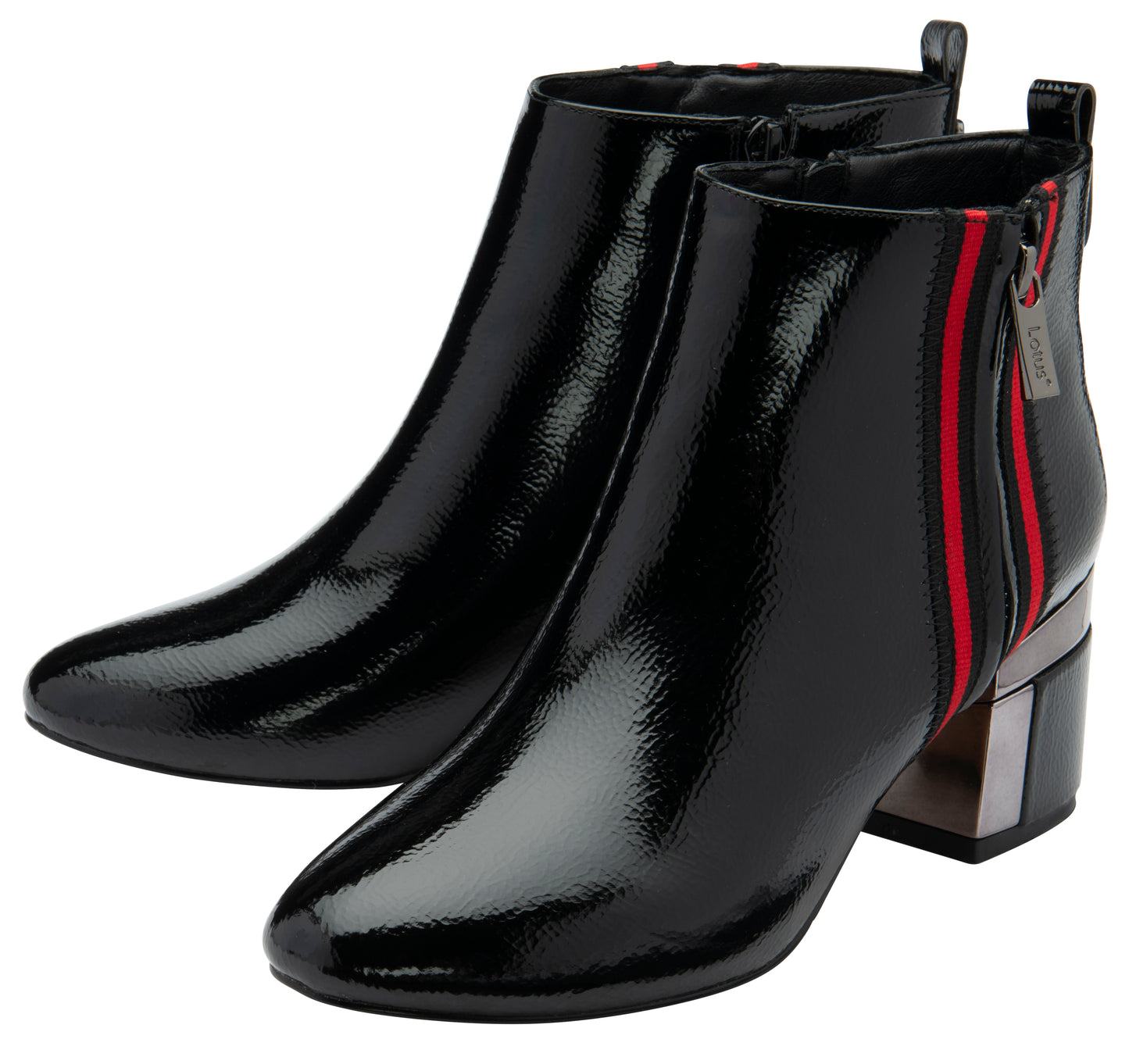 Lotus Boot Issy Smart Heeled Ankle Boot with double Zip and red stripe detail  BLACK ULB418