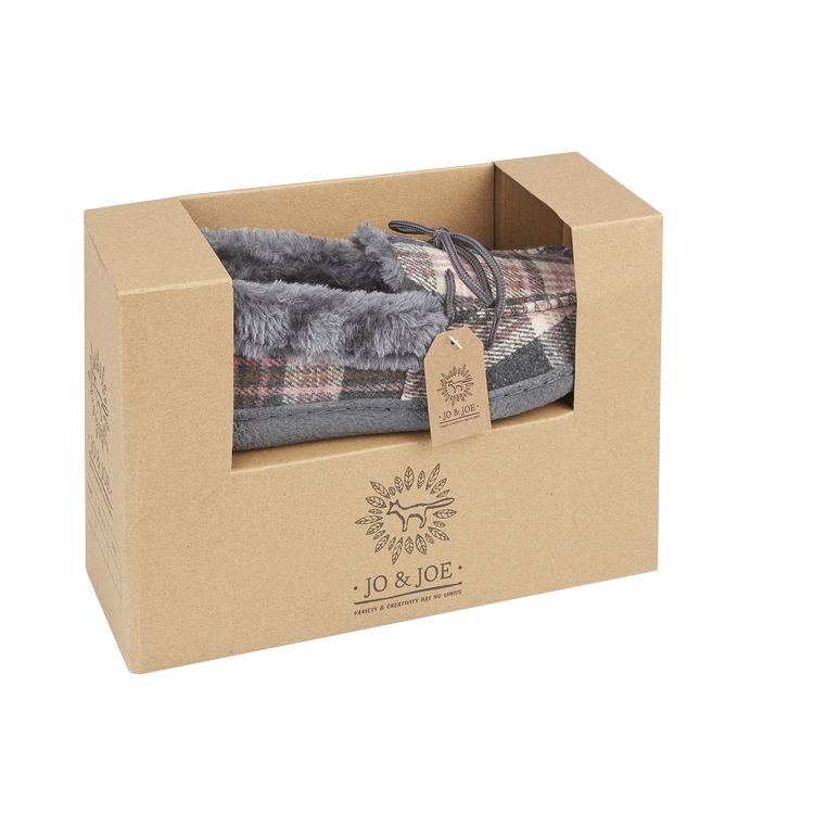 Jo & Joe Ladies fur lined Moccasin Slipper Pembroke PEBBLE