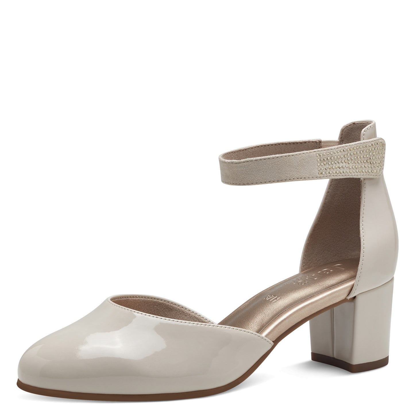 Jana 24476 BEIGE PAT Block Heel Bar Shoe 24476-409
