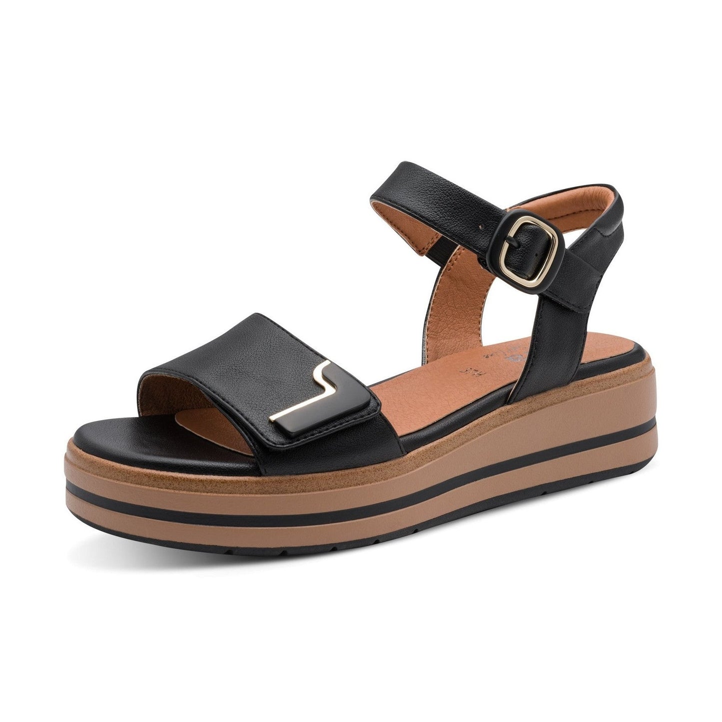 Jana BLACK 28269 Flatform Adjustable Wedge Sandal