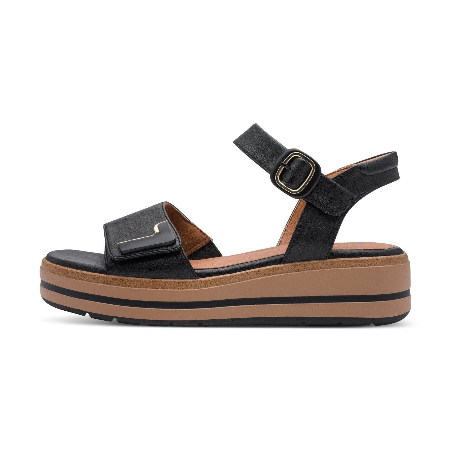 Jana BLACK 28269 Flatform Adjustable Wedge Sandal