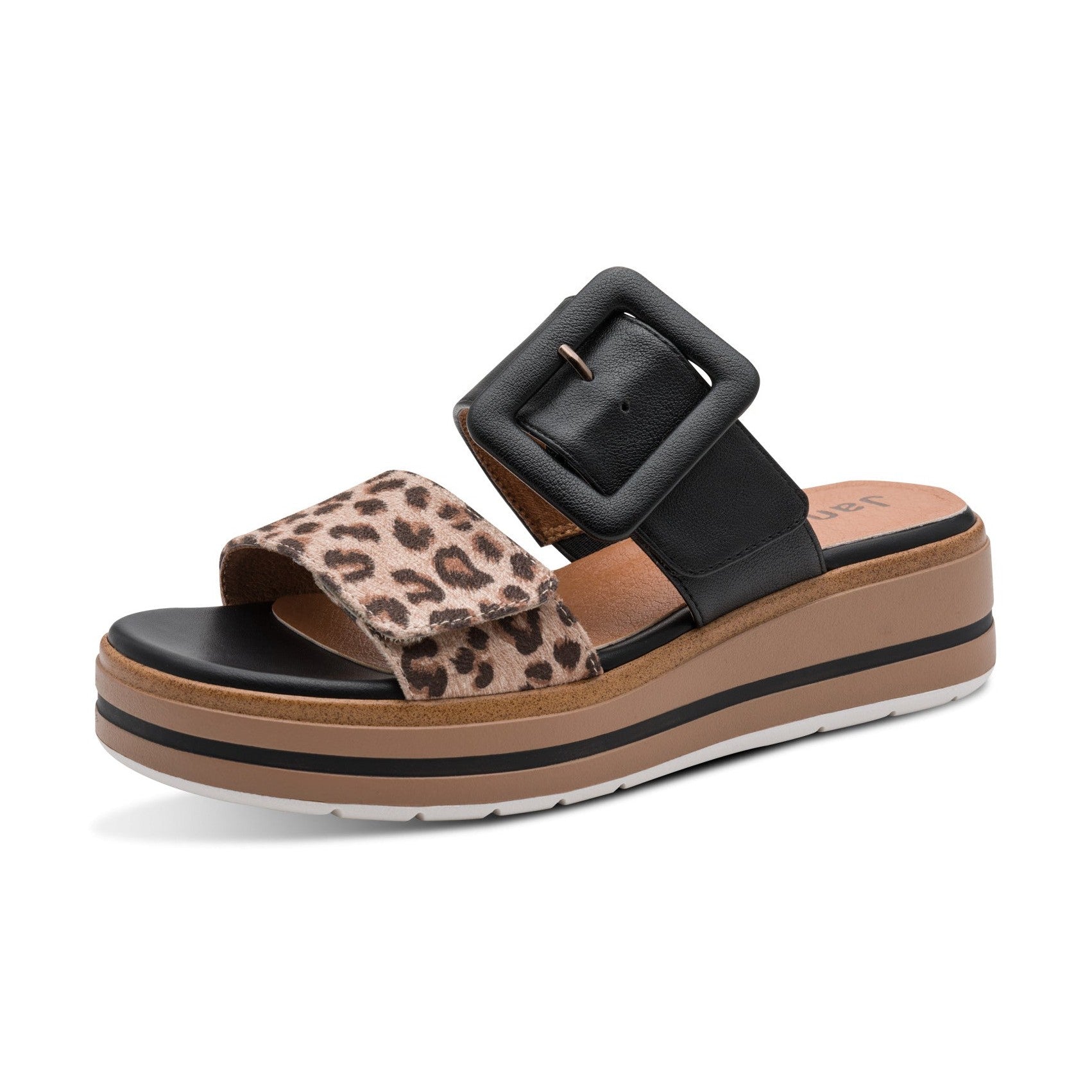 Jana BLACK and LEOPARD Mule Wide Fit Platform Wedge Sandal 27271-42-903