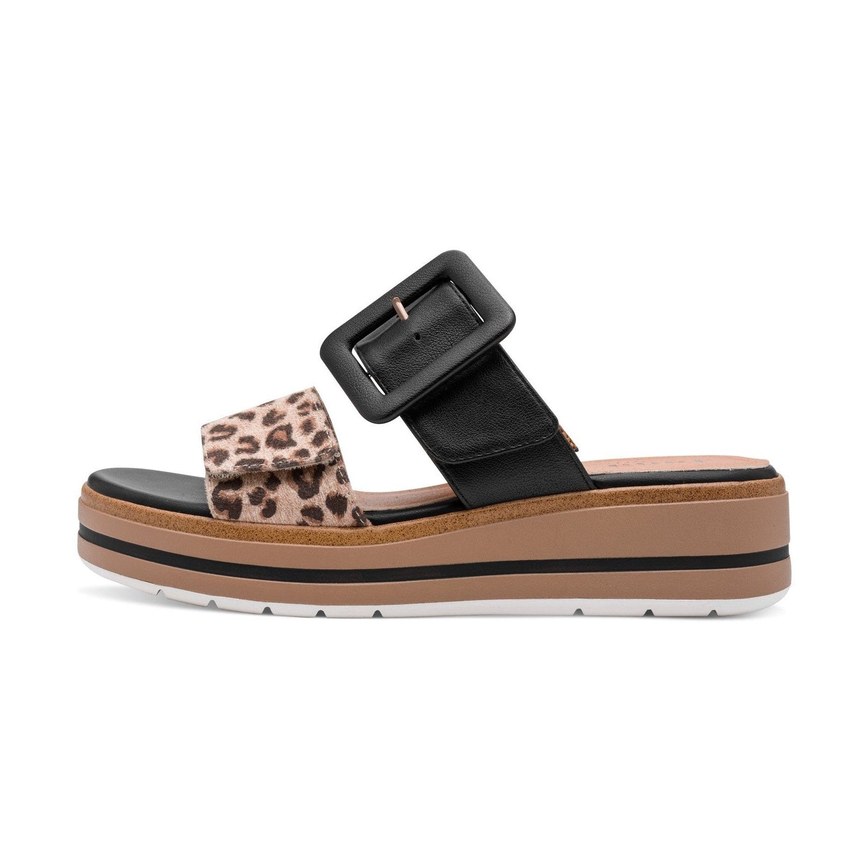 Jana BLACK and LEOPARD Mule Wide Fit Platform Wedge Sandal 27271-42-903