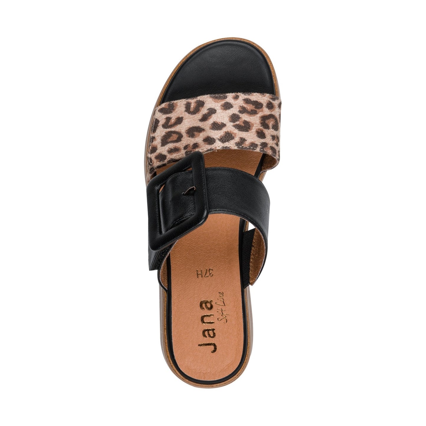 Jana BLACK and LEOPARD Mule Wide Fit Platform Wedge Sandal 27271-42-903