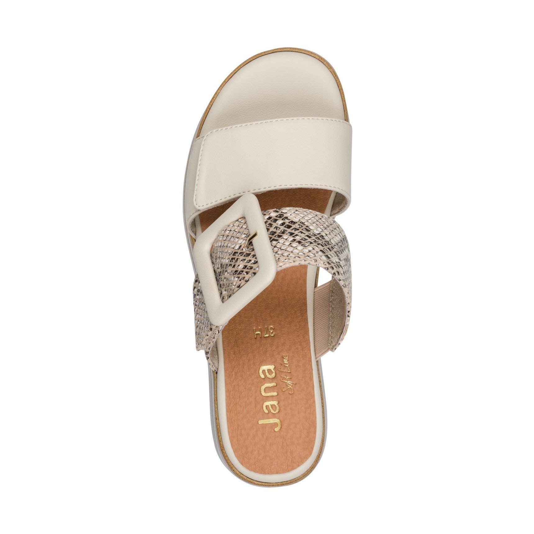 Jana Cream Snake Wide Fitting Wedge Mule Sandal 27271-42-445