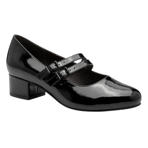 Jana 24366-45 Block Heel Mary Jane Bar Shoe BLACK  Patent