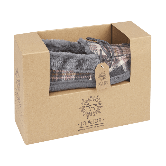 Jo & Joe Ladies fur lined Moccasin Slipper Pembroke PEBBLE