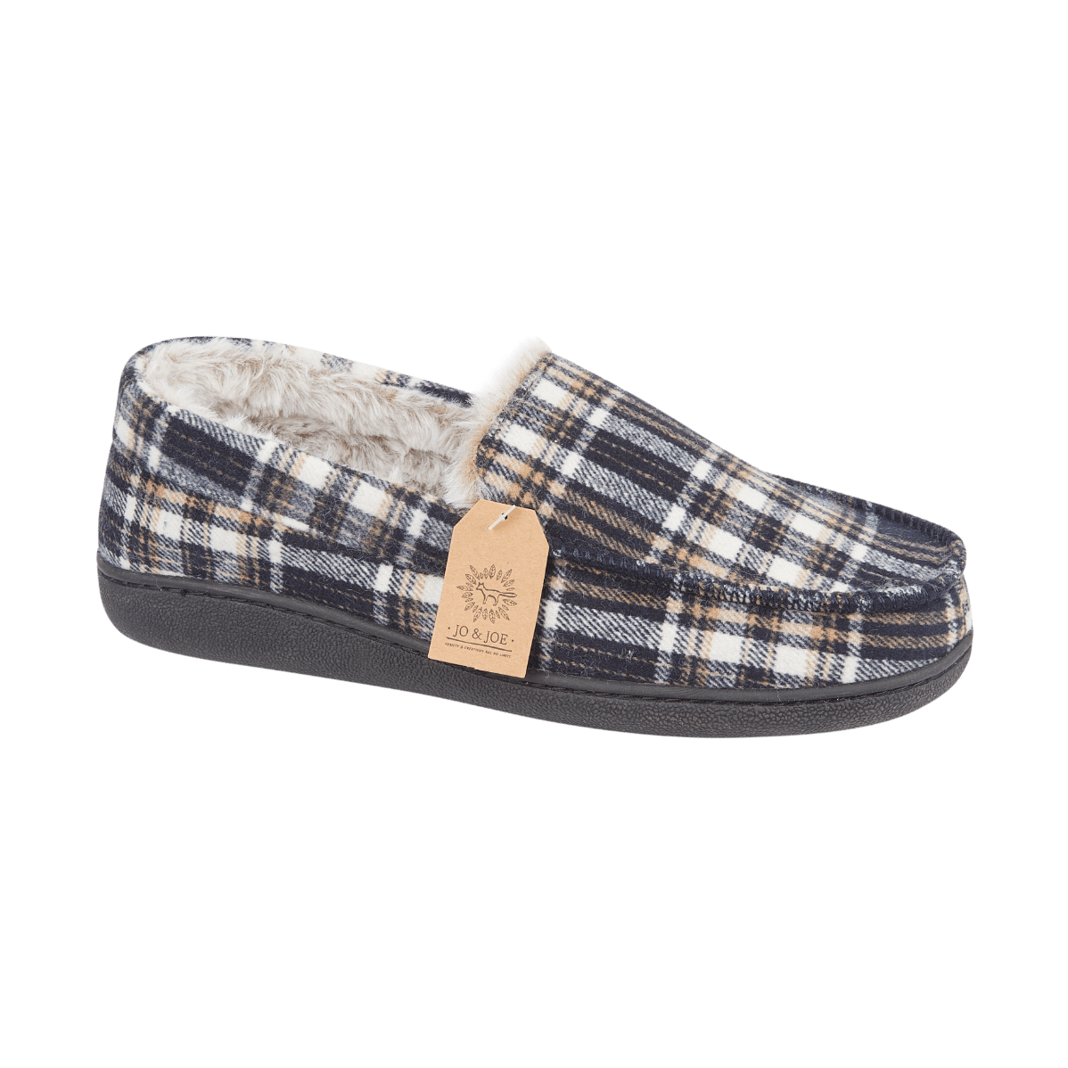 Jo & Joe Livingston NAVY Check Lined Slipper