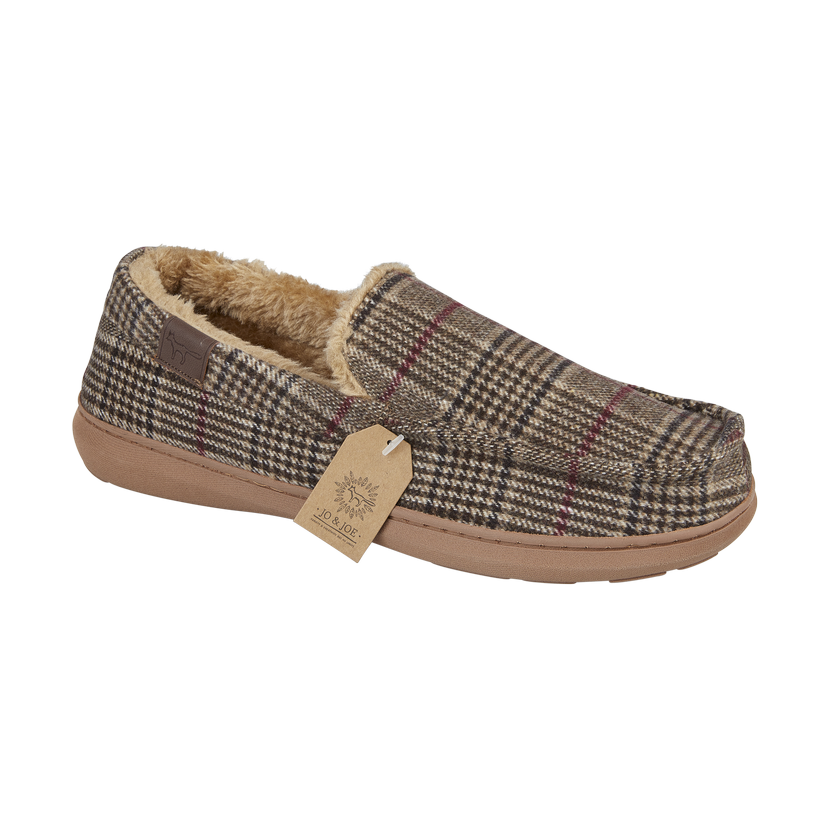 Jo & Joe Men's fur lined Moccasin Slipper Taunton BROWN
