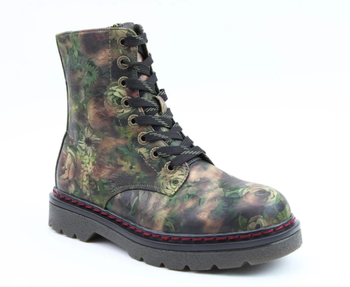Heavenly Feet Justina Peony FOREST Green 8 eyelet Boot With Zip