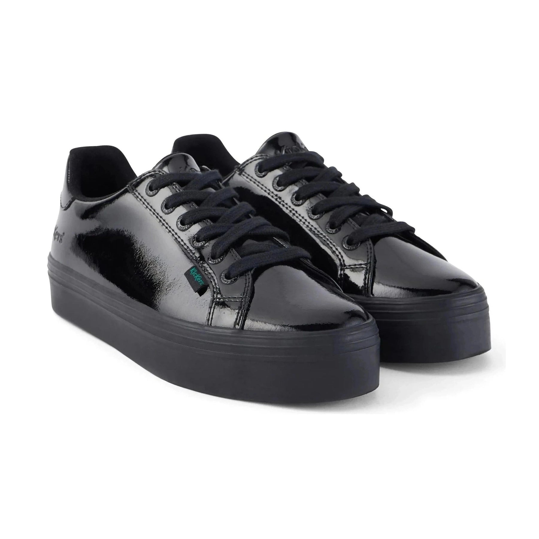 Kickers Tovni Stack BLACK Patent Leather Lace Up Shoes