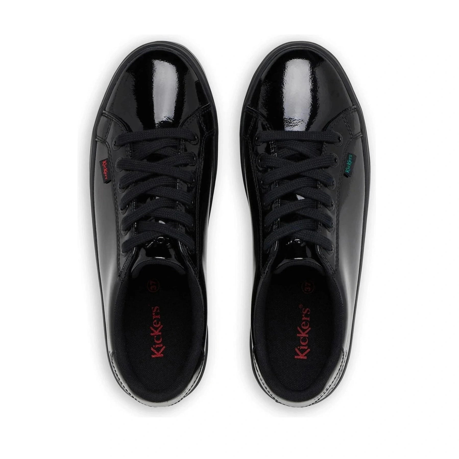 Kickers Tovni Stack BLACK Patent Leather Lace Up Shoes