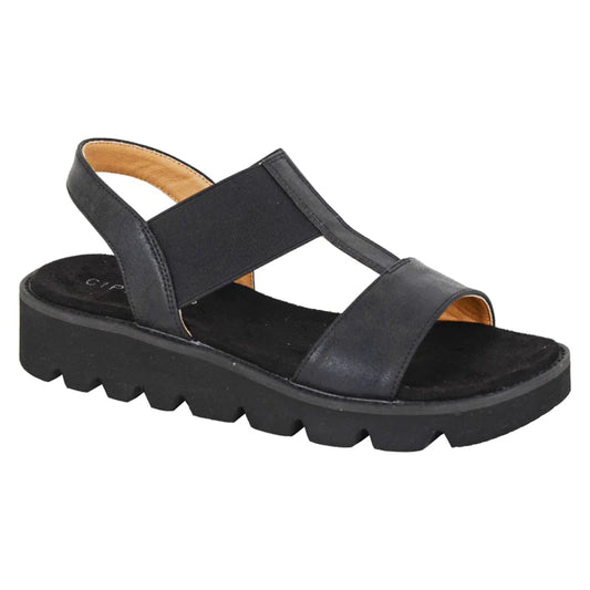 Cipriata L221 BLACK Chunky Wedge Comfort Sandal
