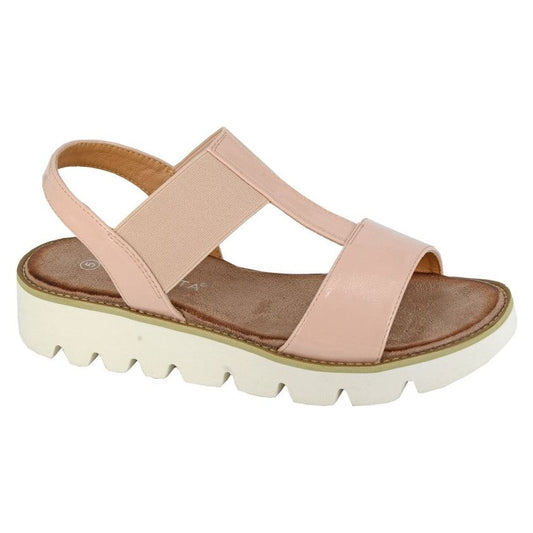 Cipriata L221 BEIGE PATENT Elastcated Slip On sandal L221BCP