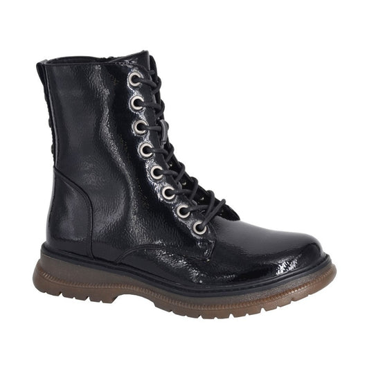 Cipriata L310 Black Patent 8 Eyelet Boot with Inside ZIP