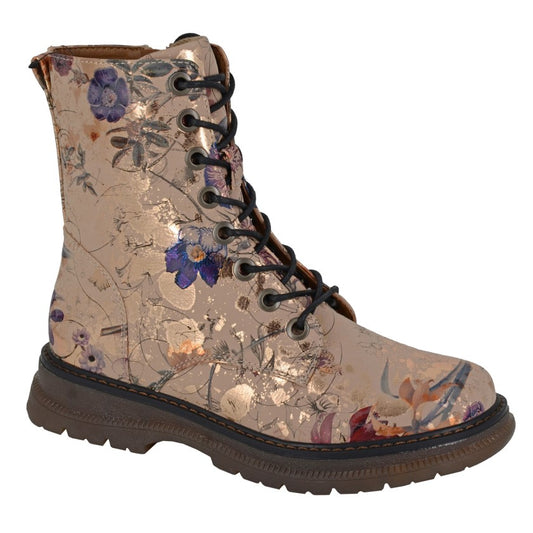 Cipriata ECRU L310BGM Floral Print 8 Eyelet boot with zip