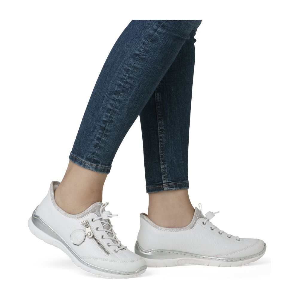 Rieker L32f1 WHITE/SILVER Slip On Trainer Style Shoe L32F1-80