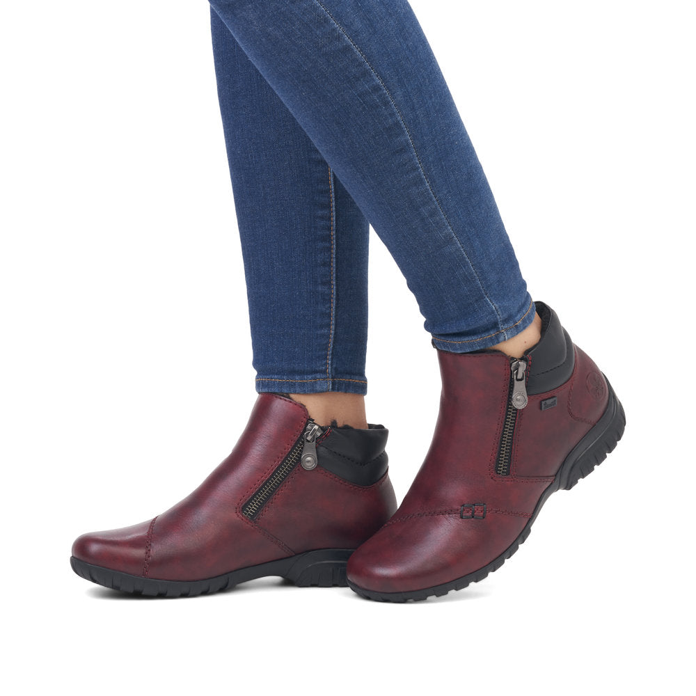 Rieker Ladies Boot L4655 RED Soft Leather Twin Zip Water repellent ankle boot L4655-35