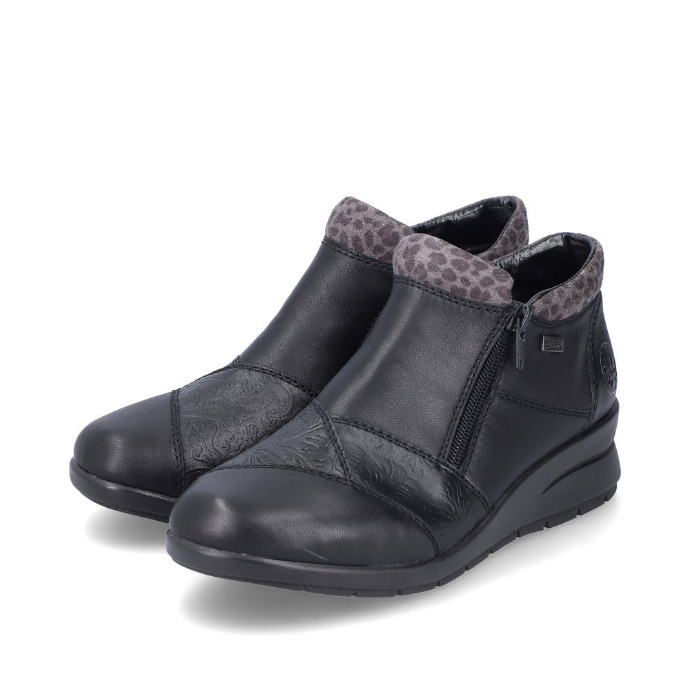 Rieker L4881 BLACK  Double Zip Water Resistant Ankle Boot L4881-01