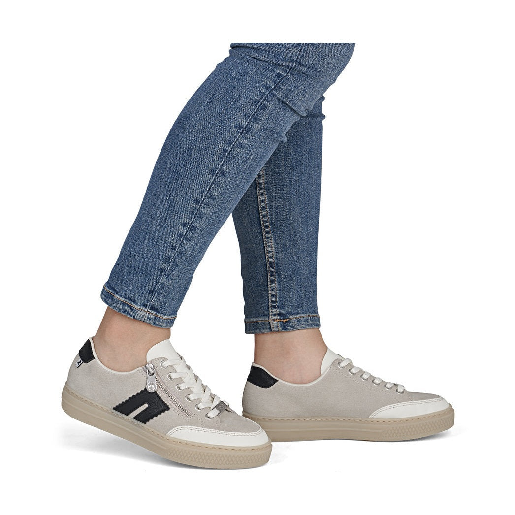 Rieker Cupsole Trainer With Lace And Zip L5903-40 OFF WHITE