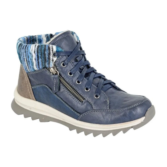 Cipriata L726 NAVY Knitted Collar Lace Up Ankle Boot with Zip L726C
