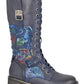 Cipriata L755 NAVY Floral Trim Long Lace Up Boot With Zip L755C