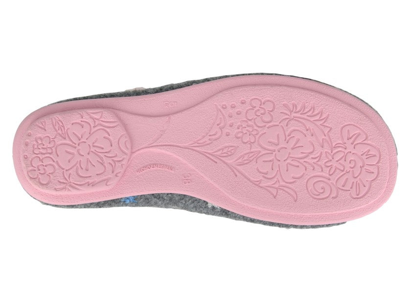 Sleepers Ls193 GREY Flower Stitch Cuff Slippers