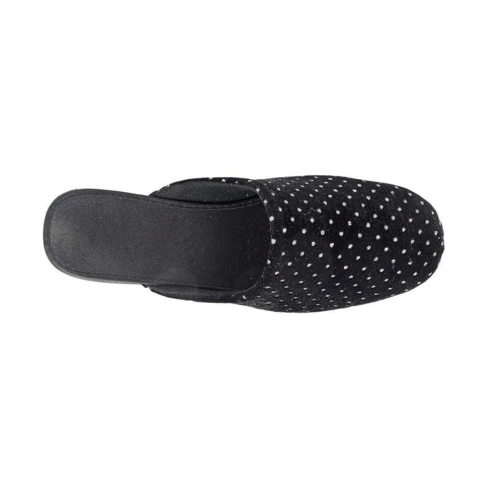 Sleepers Ls199 BLACK Diamonte Trim Mule Slipper with Wedge Heel LS199A