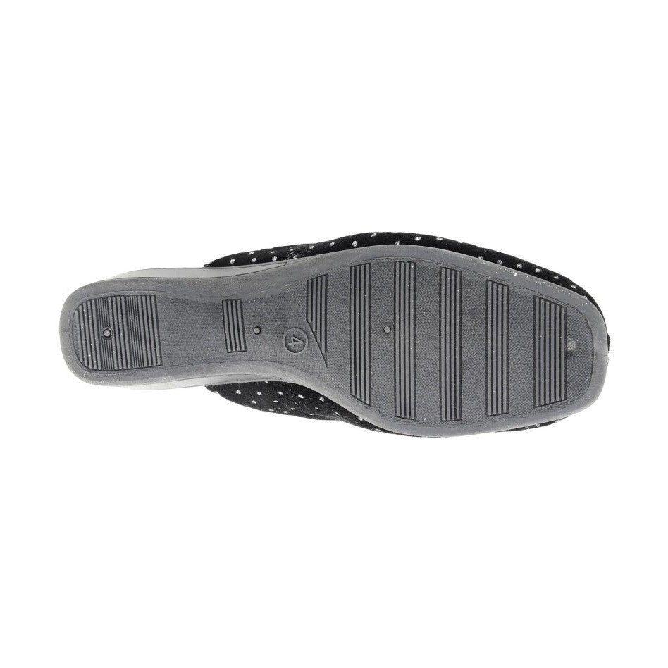 Sleepers Ls199 BLACK Diamonte Trim Mule Slipper with Wedge Heel LS199A
