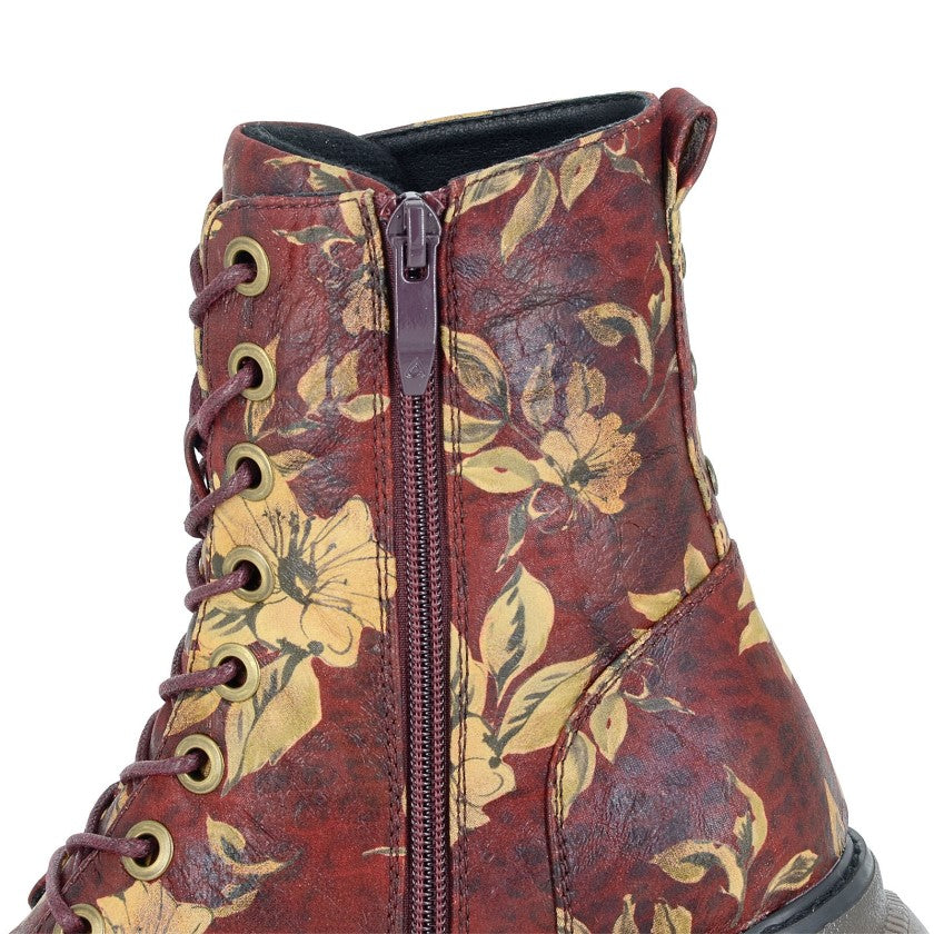 Cipriata L853 BURGUNDY Floral 8 Eyelet Zip Boot L853BD