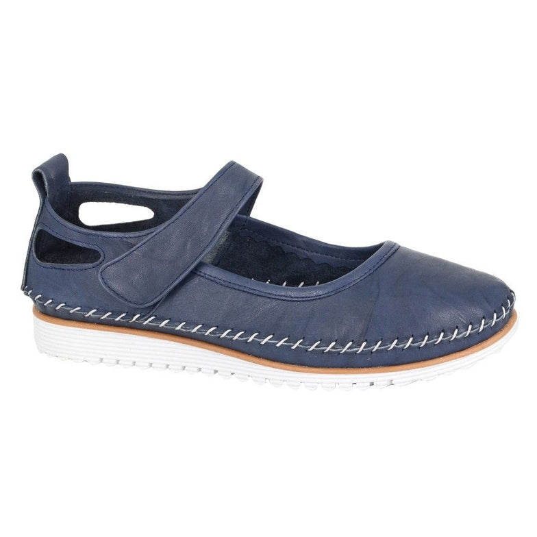Mod Comfy Blue soft leather touch fastening bar shoe L948NC