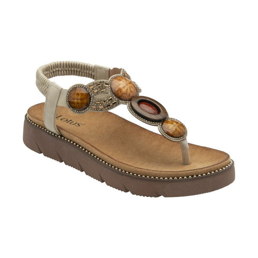 Lotus Alcina NATURAL Beaded Toe Post Sandal ULP318