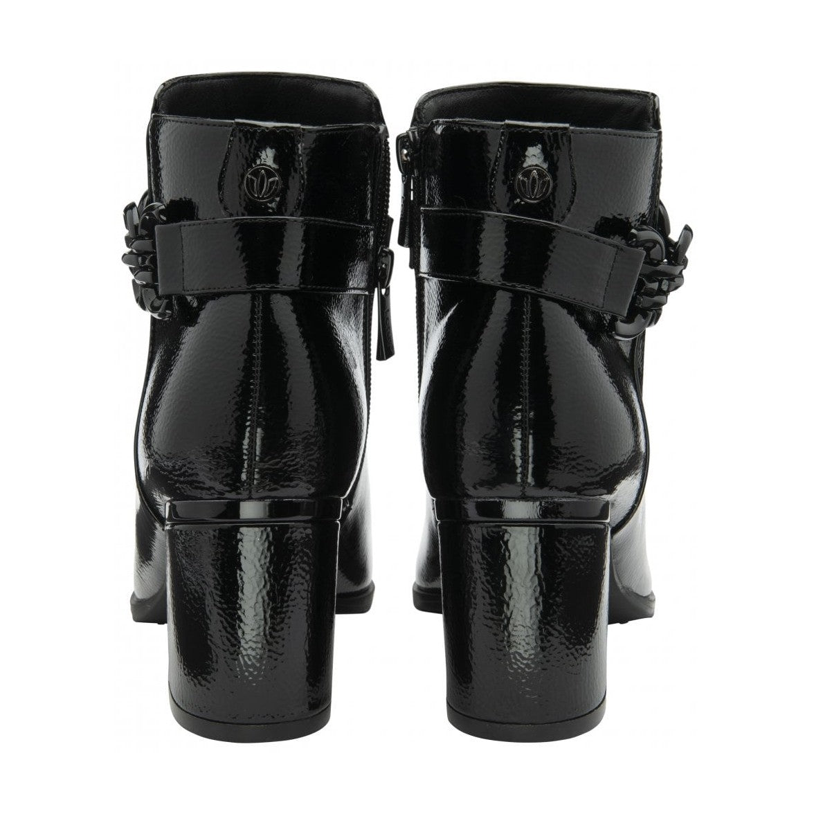 Lotus Amarin BLACK Patent Block Heel Ankle Boot ULB454