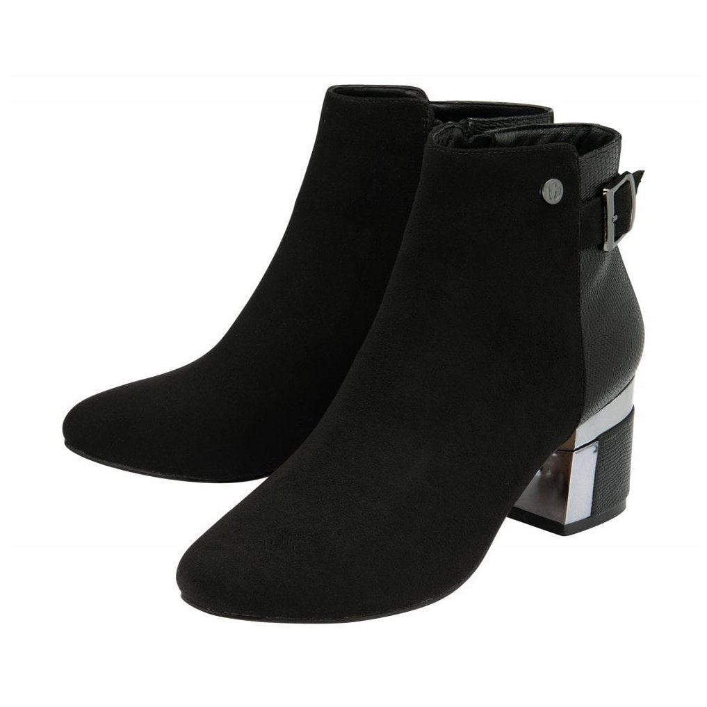 Lotus Andrea Black Mid Heel Ankle Boot.