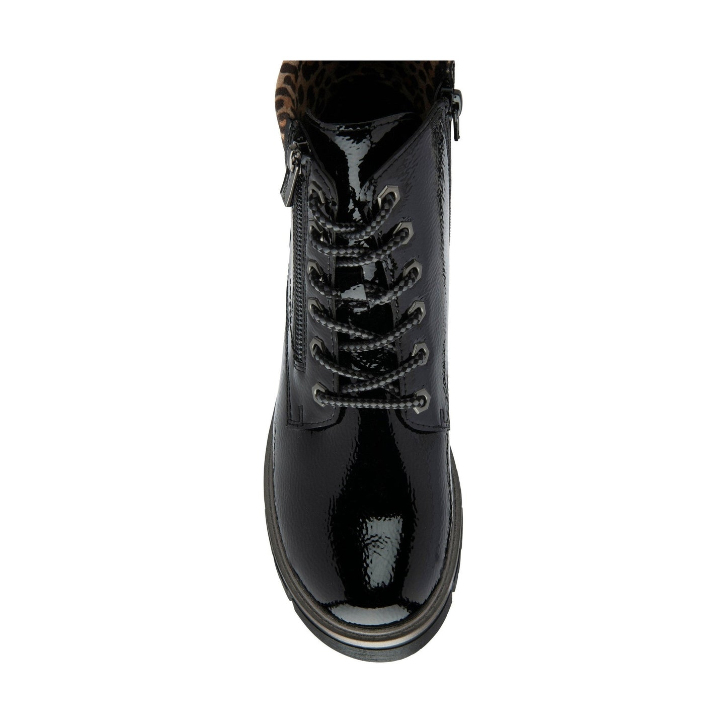Lotus Boot Charleston Patent Ankle Boot with Lace and zip BLACK PAT ULB383