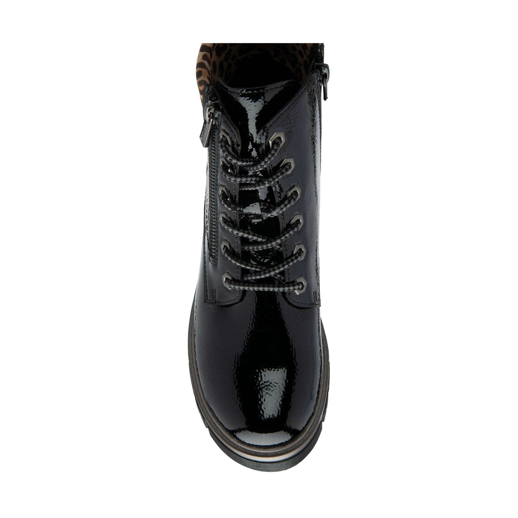 Lotus Boot Charleston Patent Ankle Boot with Lace and zip BLACK PAT ULB383