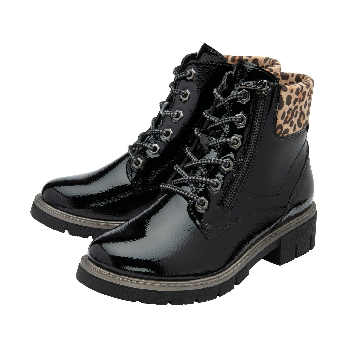Lotus Boot Charleston Patent Ankle Boot with Lace and zip BLACK PAT ULB383