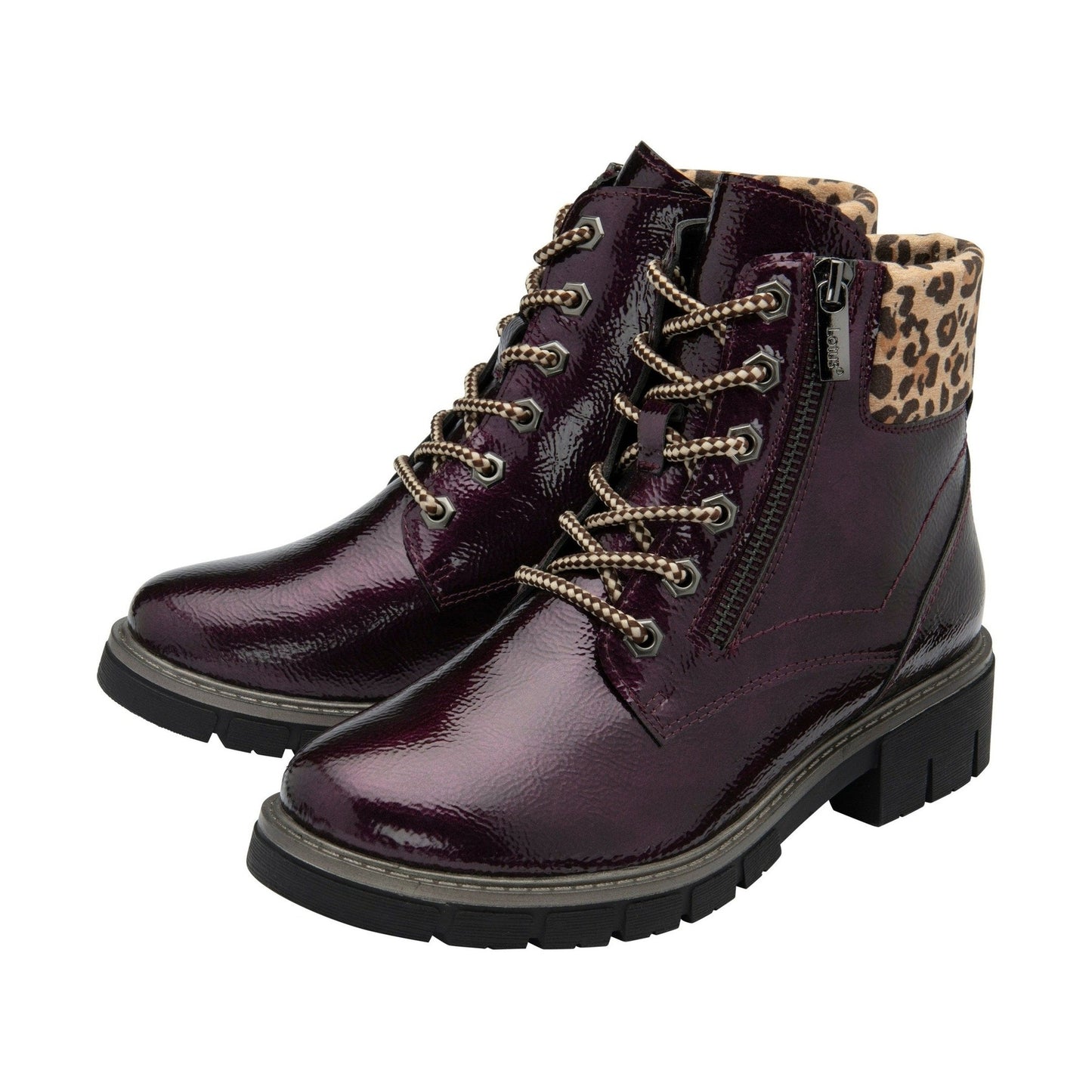 Lotus Boot Charleston Patent Ankle Boot with Lace and zip PURPLE ULB383