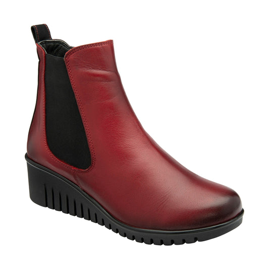 Lotus Boot Dresden Leather Ankle boot with wedge sole elasticated sides and zip RED DRESDEN